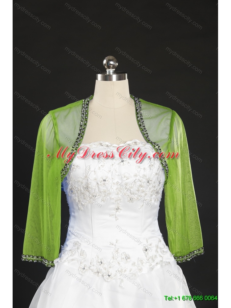 Elegant Olive Green Long Sleeves 2014 Wraps with Beading