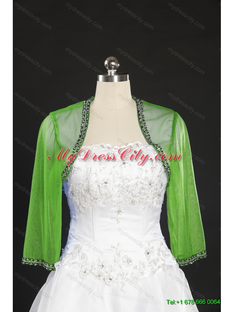 Elegant Olive Green Long Sleeves 2014 Wraps with Beading