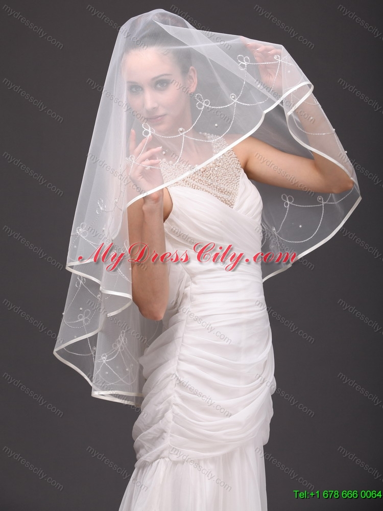 One-tier Organza With Embroidery Bridal Veil On Sale