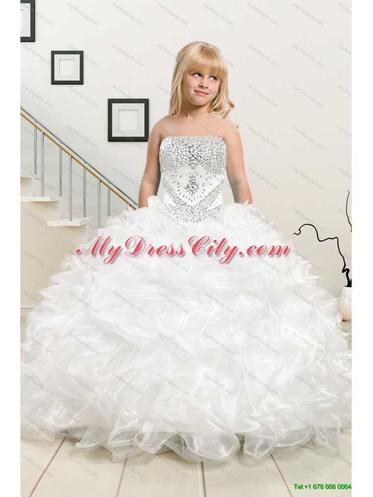 Perfect Beading White Sweetheart Quinceanera Gown and Sweetheart Short Dama Dresses and Beading and Ruffles Flower Girl Dress