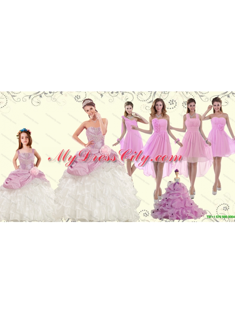 Elegant Ruffles Multi Color Quinceanera Dress and Pink Short Dama Dresses and 2015 Straps Ruffles Little Girl Dress