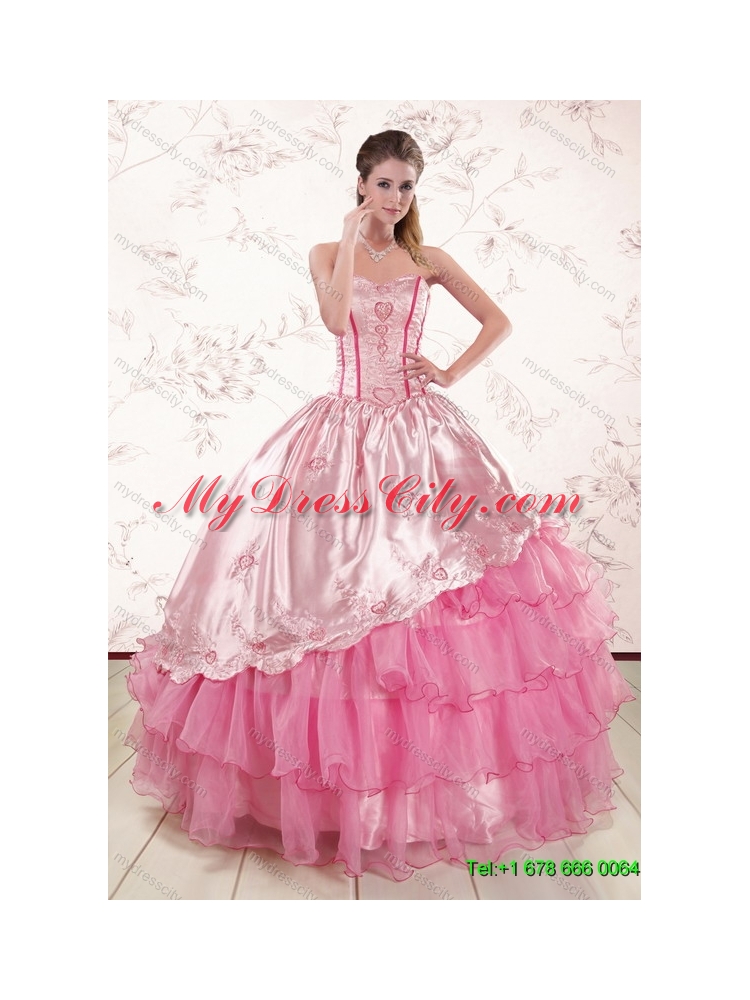 Ruffled Layers Sweetheart Quinceanera Dress and Elegant Ruching Long Dama Dresses and Rose Pink Floor Length Little Girl Dress