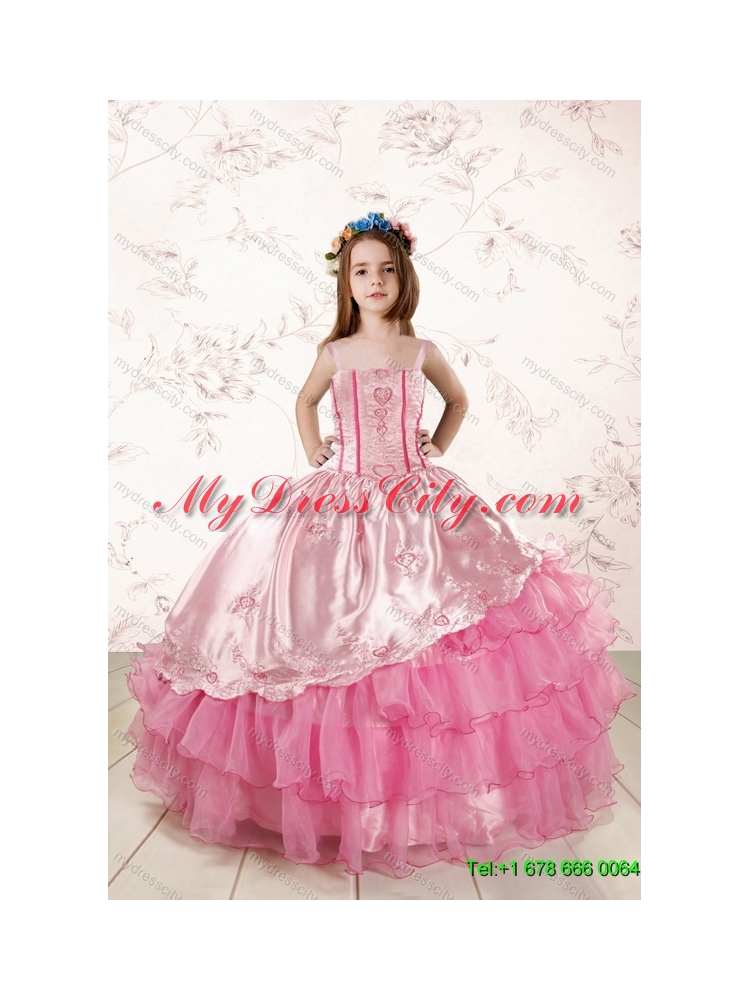 Ruffled Layers Sweetheart Quinceanera Dress and Elegant Ruching Long Dama Dresses and Rose Pink Floor Length Little Girl Dress