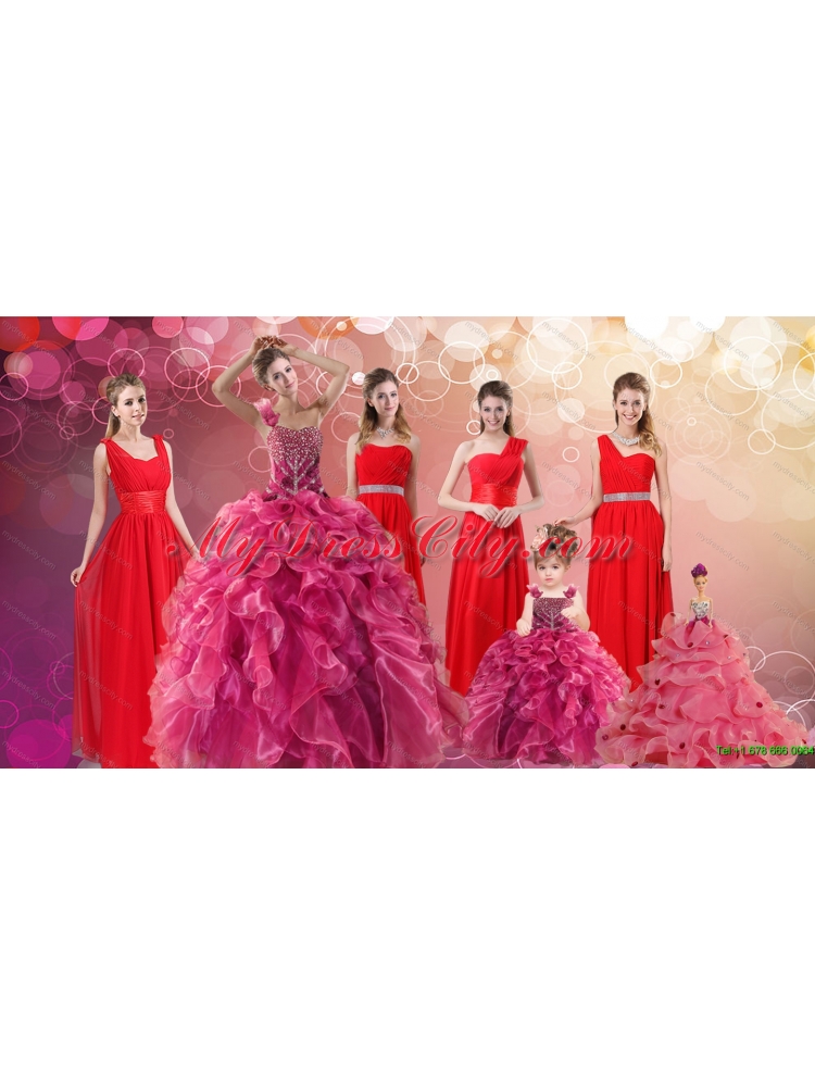 Ruffles One Shoulder Sweet 16 Dress and Red Long Beading Prom Dresses and Ball Gown Straps Beading Little Girl Dress