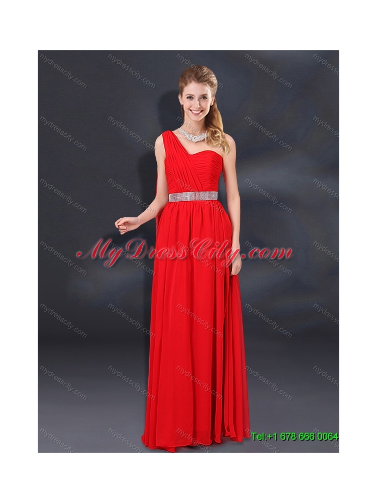 Ruffles One Shoulder Sweet 16 Dress and Red Long Beading Prom Dresses and Ball Gown Straps Beading Little Girl Dress