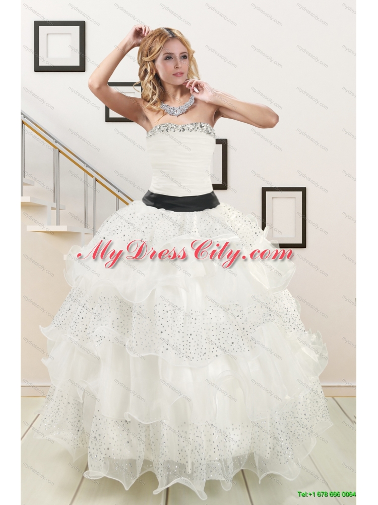 White Strapless Beading Quinceanera Dress and Baby Pink Short Beading Prom Dresses and  Affordable Little Girl Pageant Dress with Beading and Ruffles