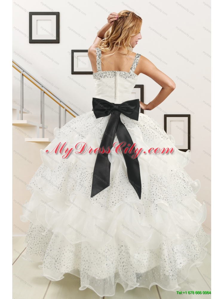 White Strapless Beading Quinceanera Dress and Baby Pink Short Beading Prom Dresses and  Affordable Little Girl Pageant Dress with Beading and Ruffles