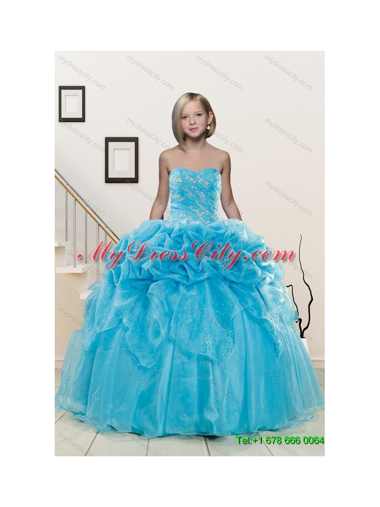 Baby Blue Ball Gown Pick Ups Quinceanera Dress and Beading Rose Pink Short Dama Dresses and Pick Ups Little Girl Dress