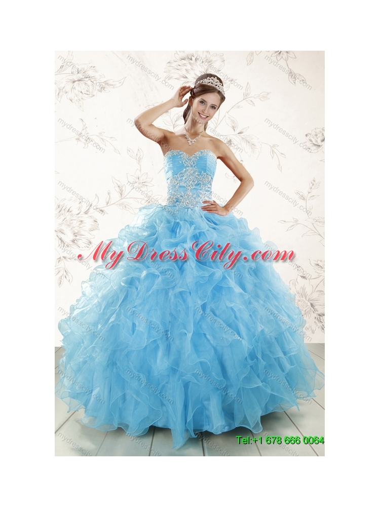 Baby Blue Ball Gown Ruffles Quinceanera Dress and Lilac Short Dama Dresses and Applique and Ruffles Little Girl Dress