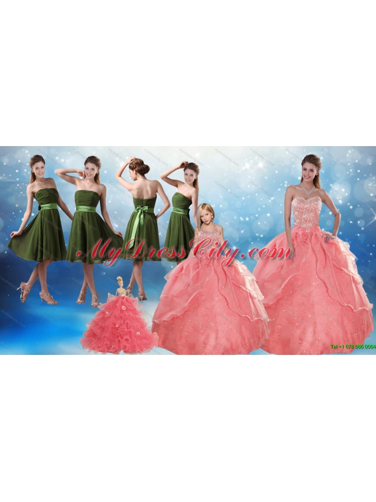 Beading Sweetheart 2015 Watermelon Quinceanera Dress and Strapless Knee Length Prom Dresses and Watermelon Halter Top Little Girl Dress