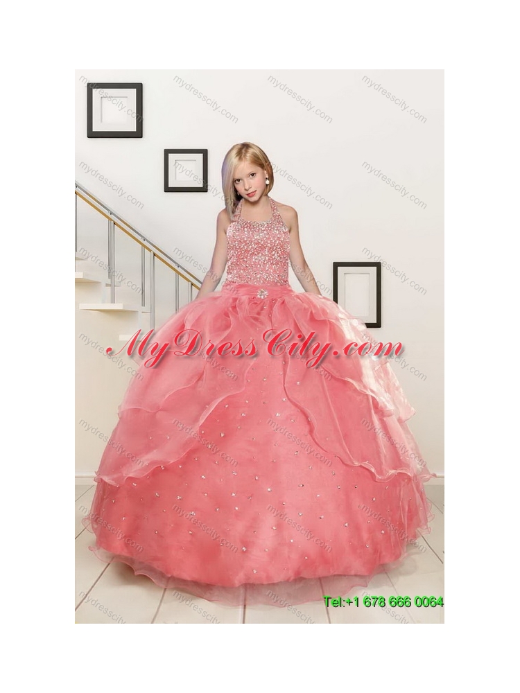 Beading Sweetheart 2015 Watermelon Quinceanera Dress and Strapless Knee Length Prom Dresses and Watermelon Halter Top Little Girl Dress