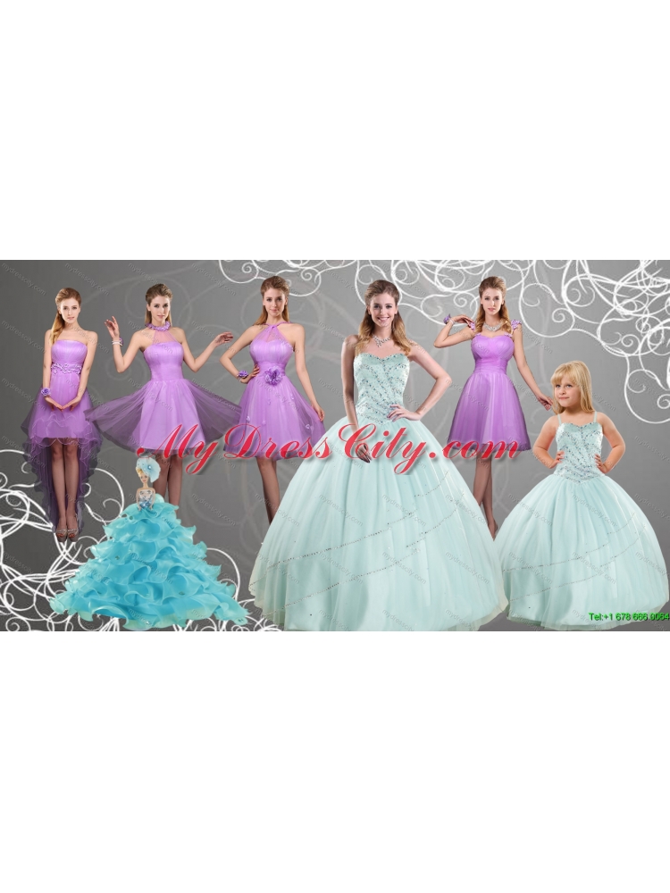 Cheap Sweetheart Beading Quinceanera Dress and Lilac Short Prom Dresses and Apple Green Spaghetti Straps Beading Pageant Dresses for Little Girl