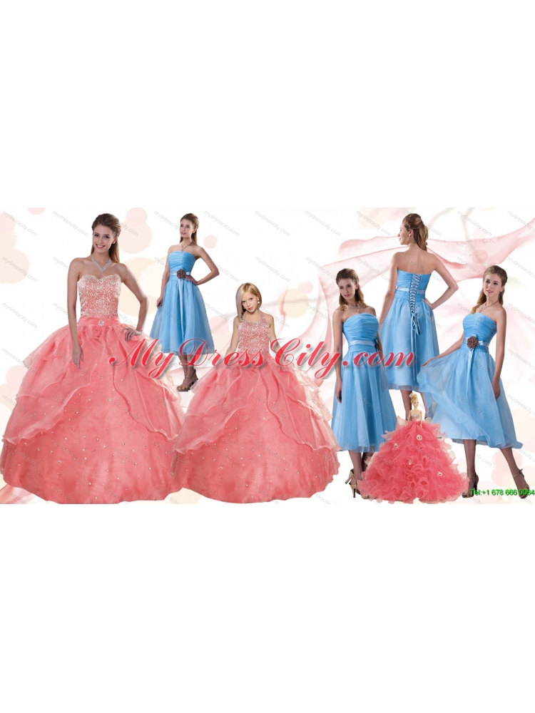 Discount Sweetheart Beading and Ruffles Quinceanera Dress and Strapless Hand Made Flower Dama Dresses and Halter Top Beading Little Girl Dress