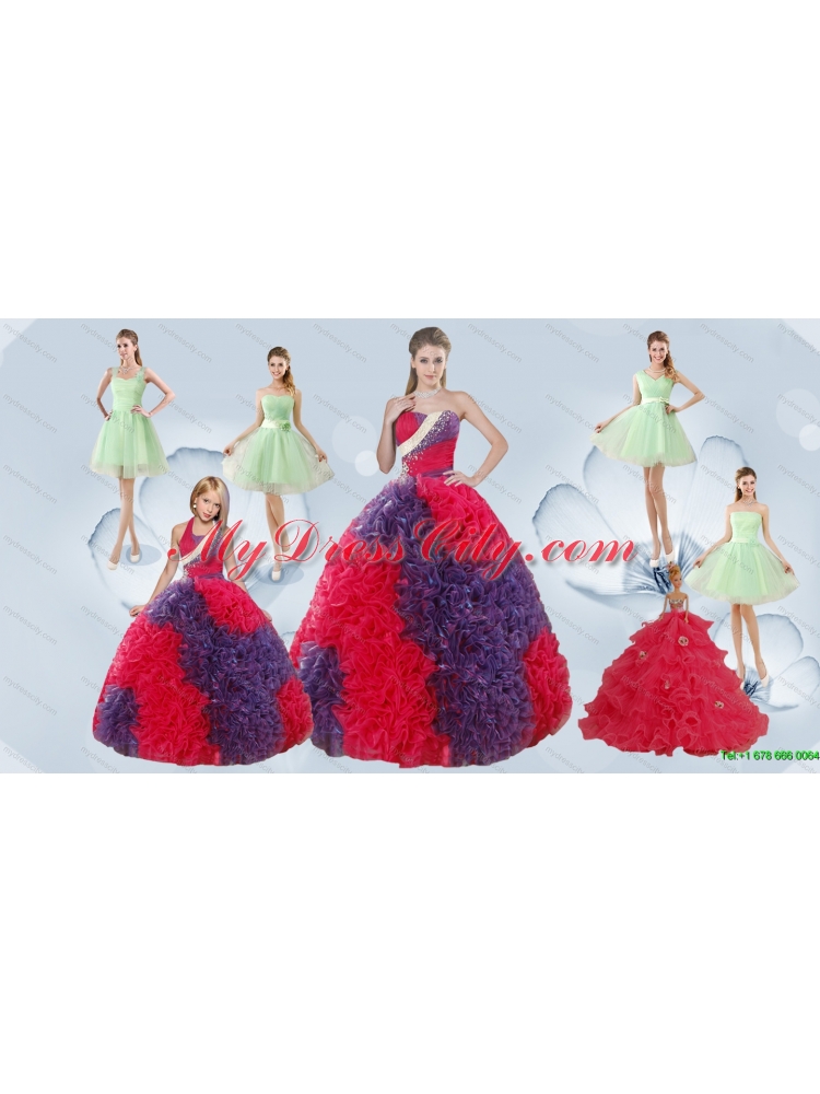 Elegant Ruffles Multi Color Quinceanera Dress and Apple Green Short Prom Dresses and Multi Color Halter Top Little Girl Dress