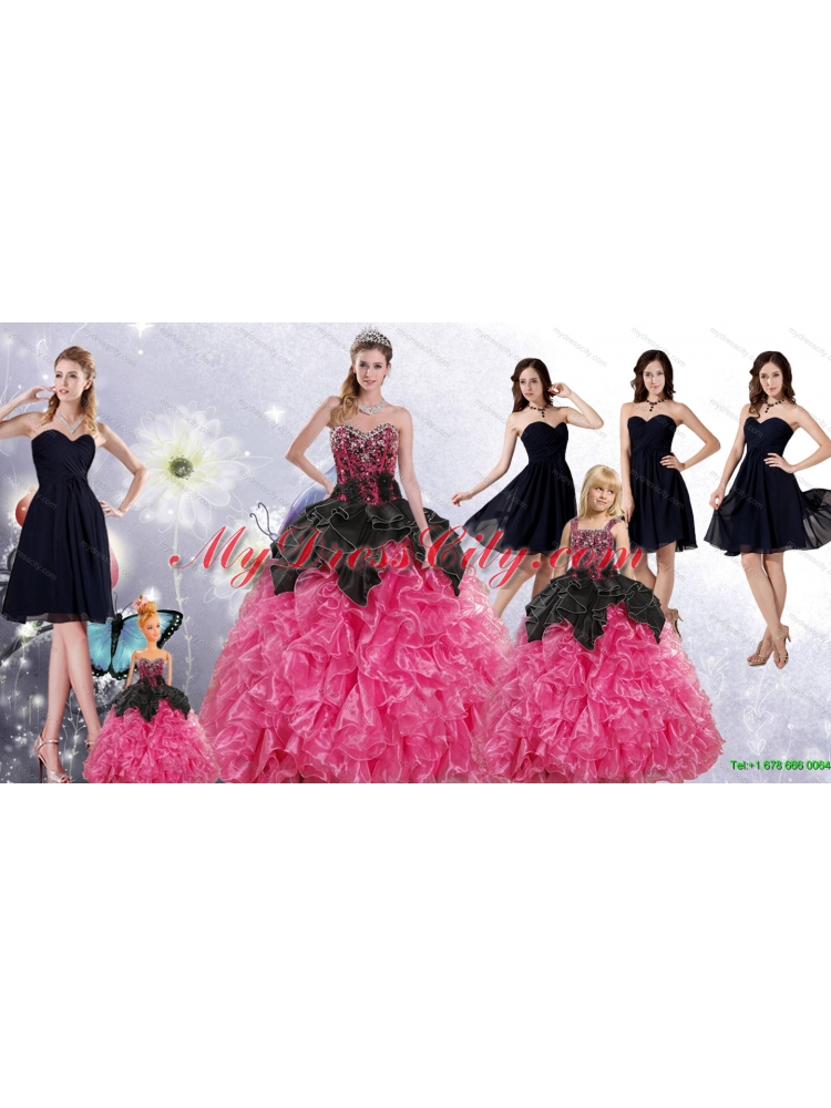 Ruffles and Beading Multi Color Quinceanera Gown and Black Sweetheart Short Prom Dress and Multi Color Straps Little Girl Dress