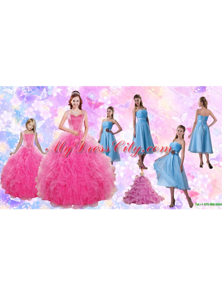 Beading and Ruffles Quinceanera Dress and Strapless Knee Length Baby Blue Dama Dresses and Rufles Cute Flower Girl Dress