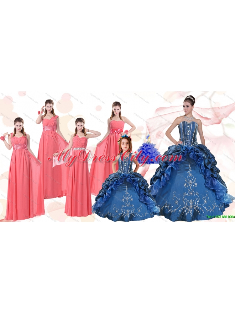 Elegant Ruffles and Embroidery Quinceanera Gown and Watermelon Long Prom Dresses and Embroidery Little Girl Dress