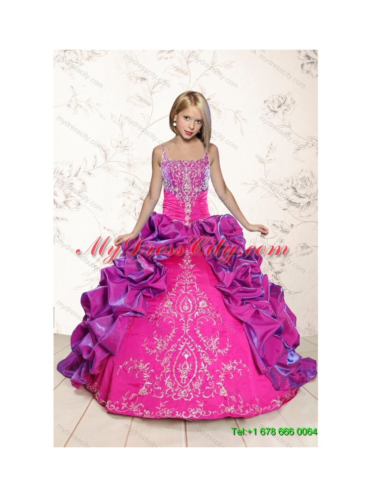 Multi Color Spaghetti Straps Ruffles Quinceanera Dress and Square Knee Length Dama Dresses and Beautiful Ball Gown Little Girl Dress