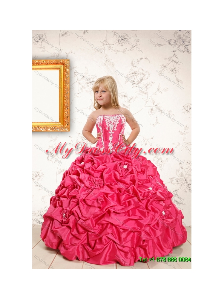 Pick Ups Ball Gown Quinceanera Dress and Strapless Ruching Short Prom Dresses and Appliques Little Girl Dress