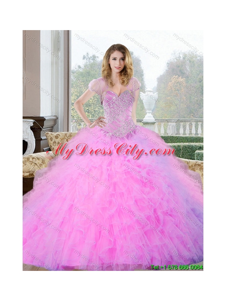 2015 Best Beading and Ruffles Sweetheart Quinceanera Dresses