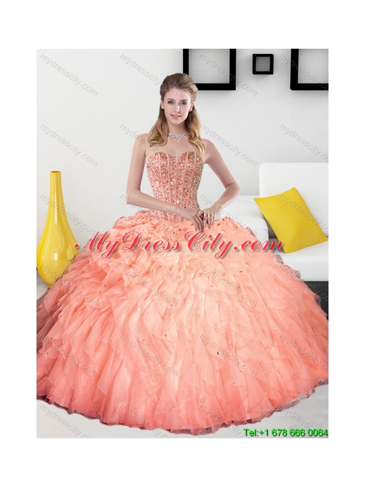 2015 Best Beading and Ruffles Sweetheart Quinceanera Dresses