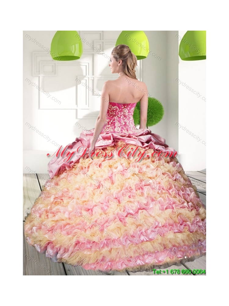 2015 Best Quinceanera Dresses with Ruffled Layers and Appliques