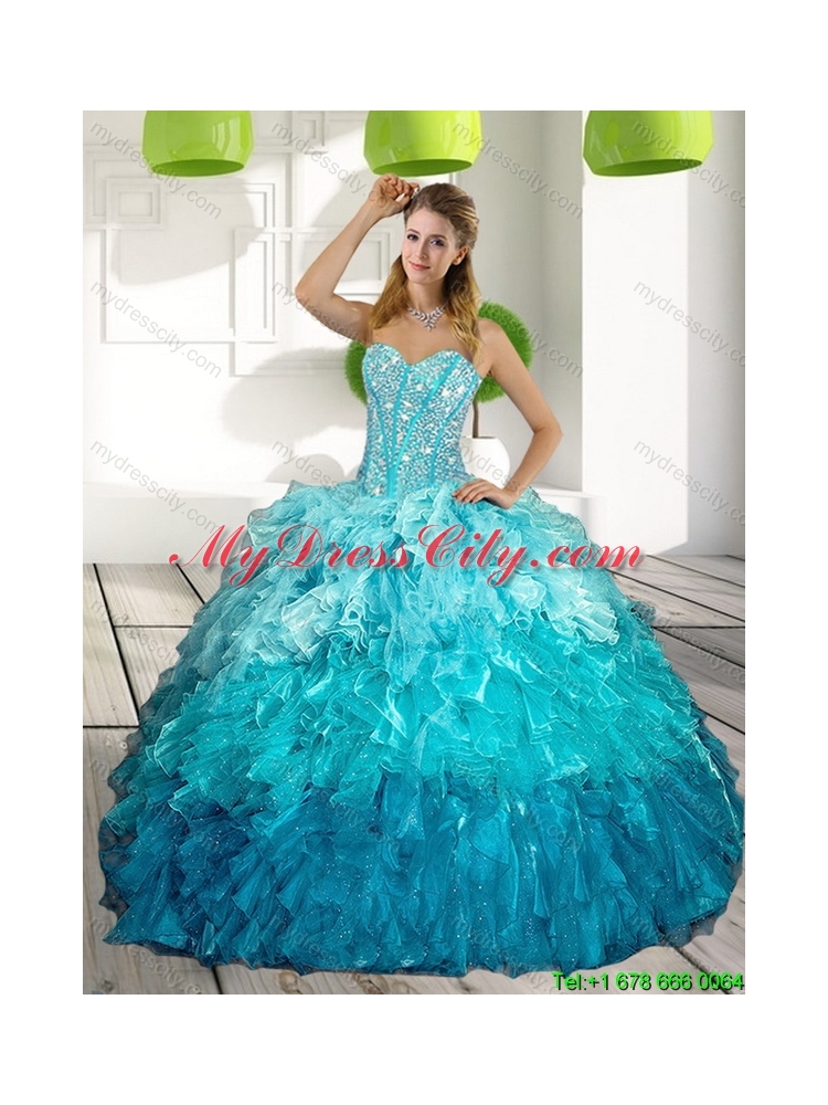 2015 Best Sweetheart Multi Color Quinceanera Dresses with Ruffles and Beading