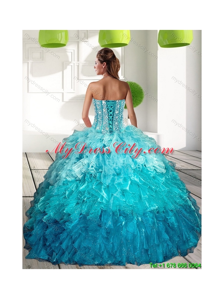 2015 Best Sweetheart Multi Color Quinceanera Dresses with Ruffles and Beading