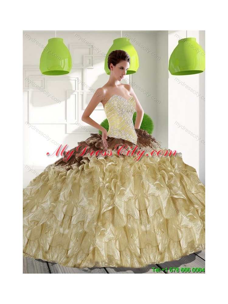 2015 Best Sweetheart Quinceanera Dresses with Beading and Ruffles