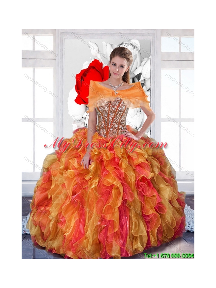 2015 Cheap Multi Color Quinceanera Dresses with Beading and Ruffles