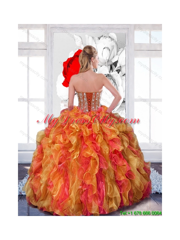 2015 Cheap Multi Color Quinceanera Dresses with Beading and Ruffles