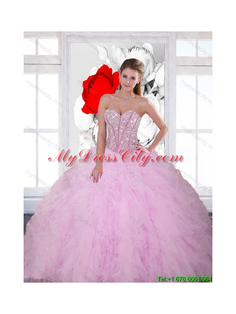 Beautiful Beading and Ruffles Sweetheart 2015 Quinceanera Dresses in Baby Pink