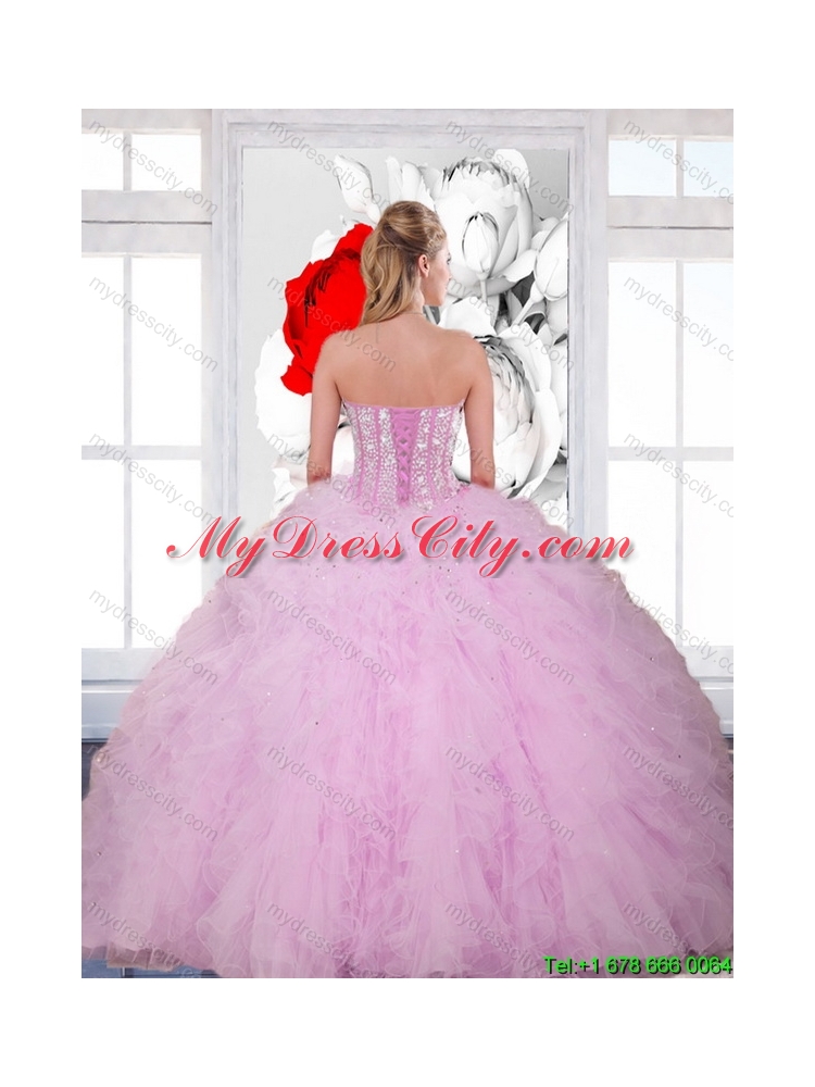 Beautiful Beading and Ruffles Sweetheart 2015 Quinceanera Dresses in Baby Pink