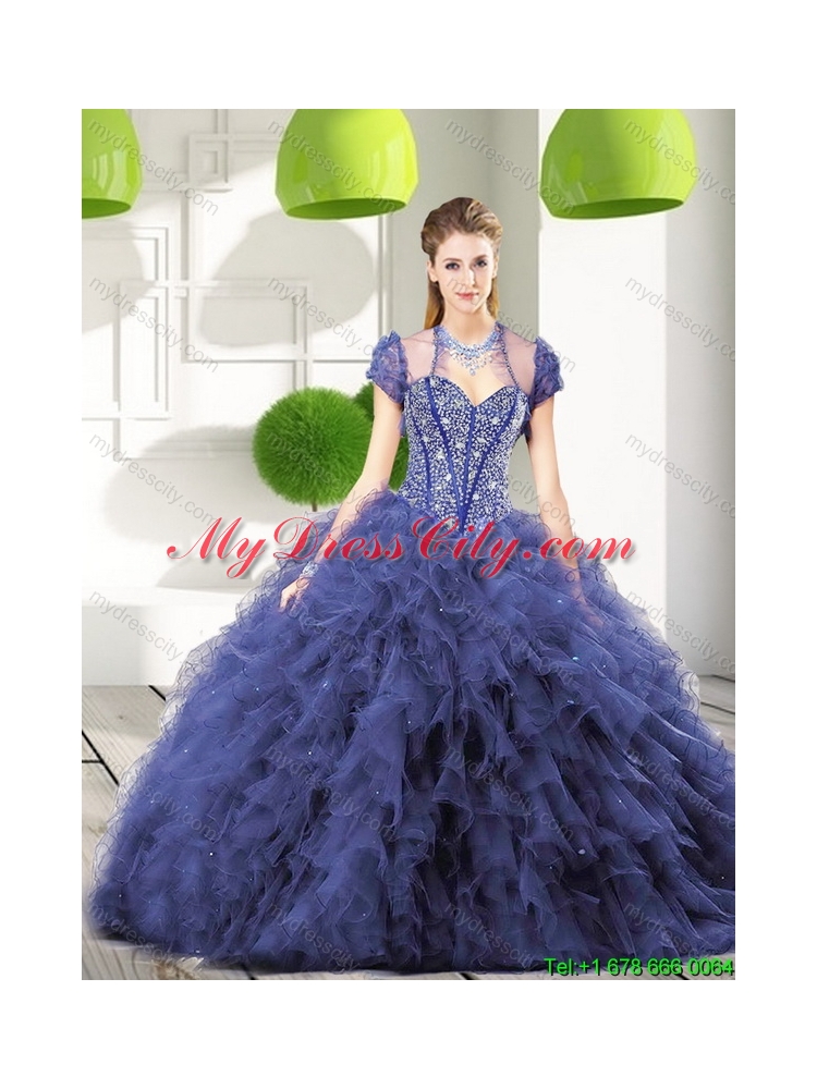 Best Navy Blue Quinceanera Dresses with Beading and Ruffles for 2015