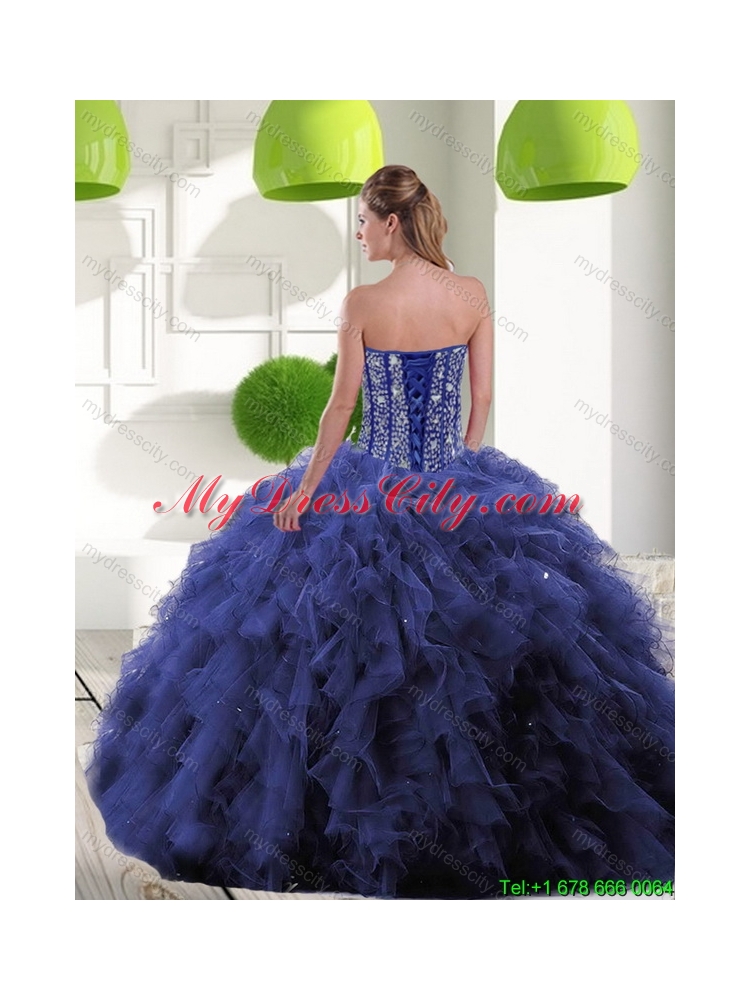 Best Navy Blue Quinceanera Dresses with Beading and Ruffles for 2015