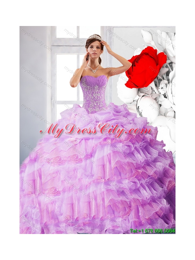 Best Strapless Appliques and Ruffles 2015 Quinceanera Dress in Lilac