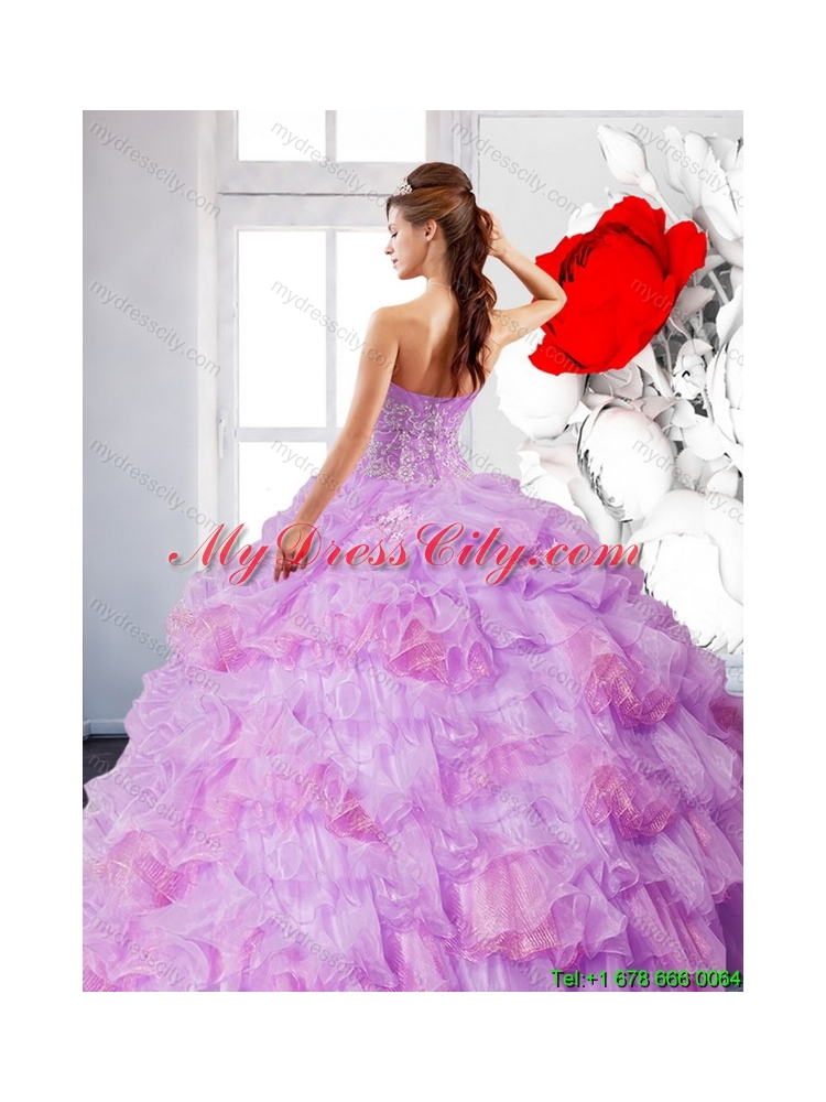 Best Strapless Appliques and Ruffles 2015 Quinceanera Dress in Lilac