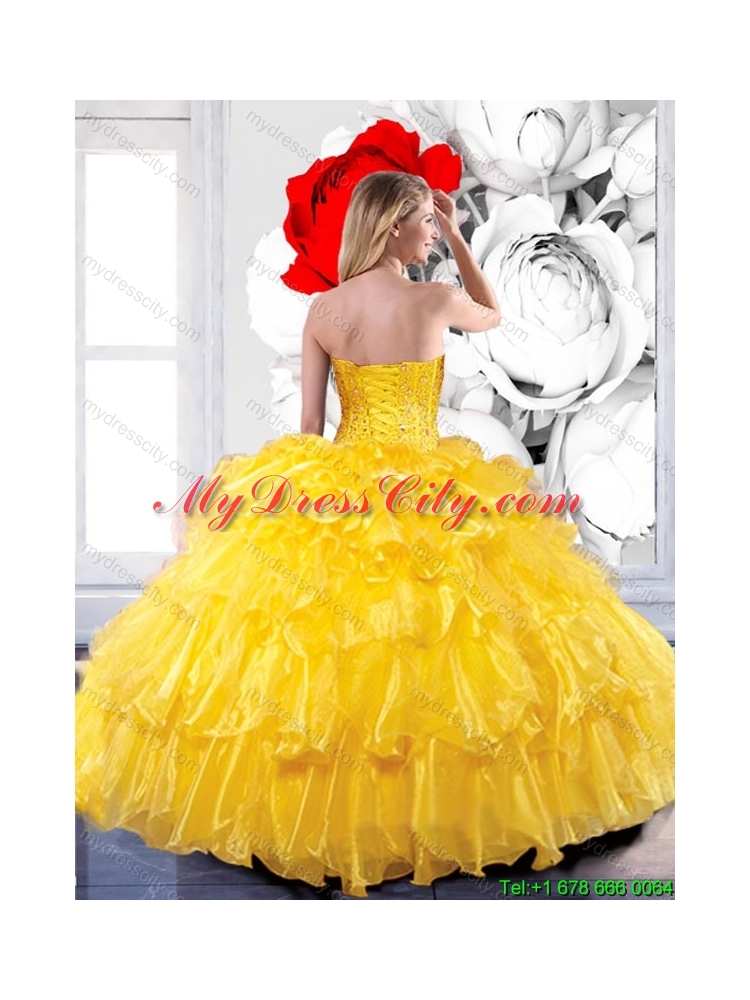 Best Sweetheart 2015 Quinceanera Dresses with Beading and Ruffled Layers