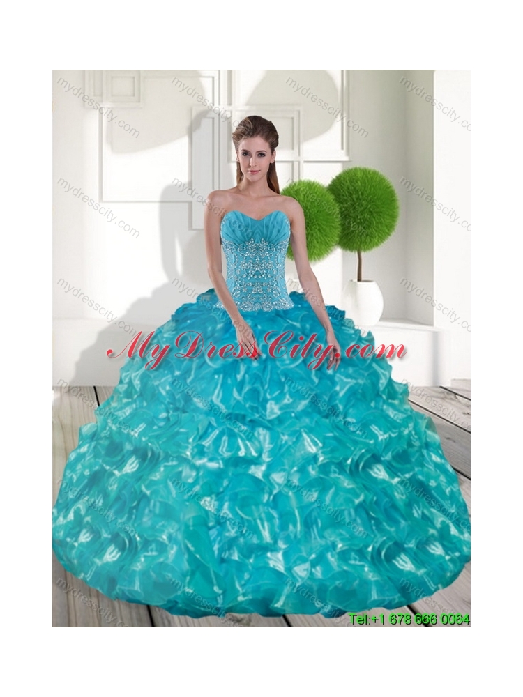 Luxurious Sweetheart Teal 2015 Quinceanera Dresses with Appliques and Ruffled Layers