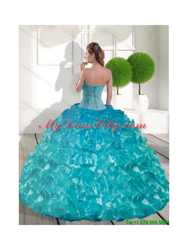 Luxurious Sweetheart Teal 2015 Quinceanera Dresses with Appliques and Ruffled Layers