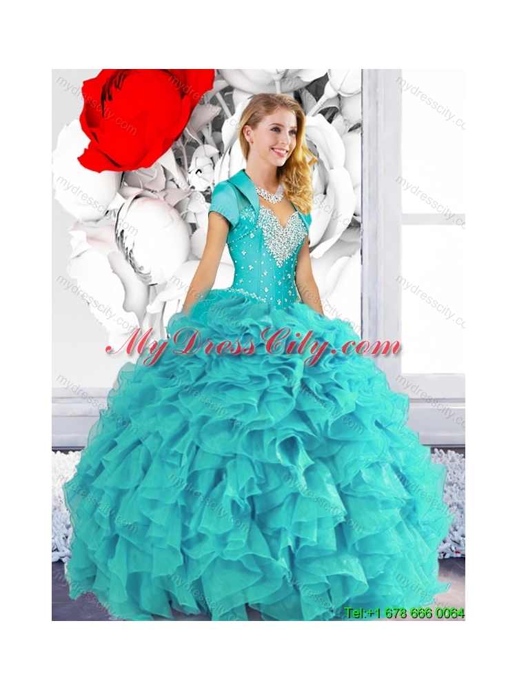 2015 Cheap Sweetheart Quinceanera Dresses with Beading and Ruffles