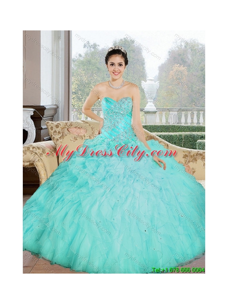 Cheap Appliques and Ruffles Sweetheart Aqua Blue 2015 Quinceanera Dresses