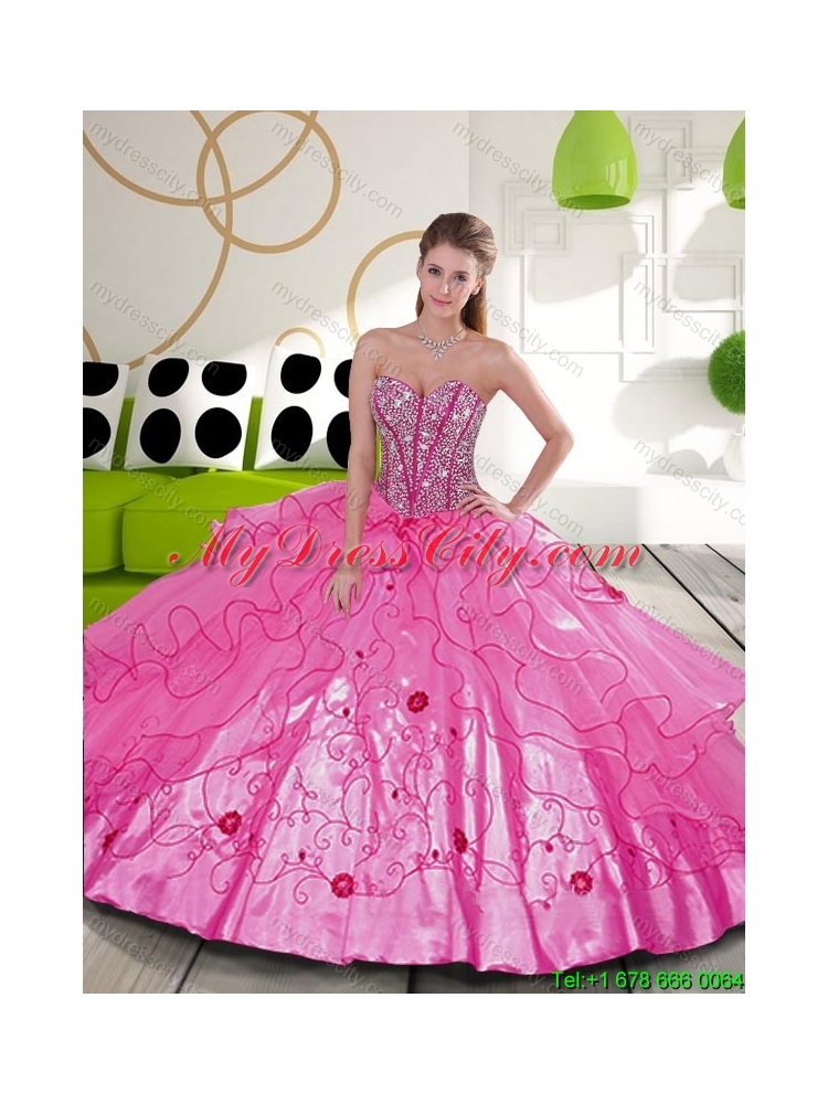 Cheap Beading and Embroidery Hot Pink Quinceanera Dresses for 2015