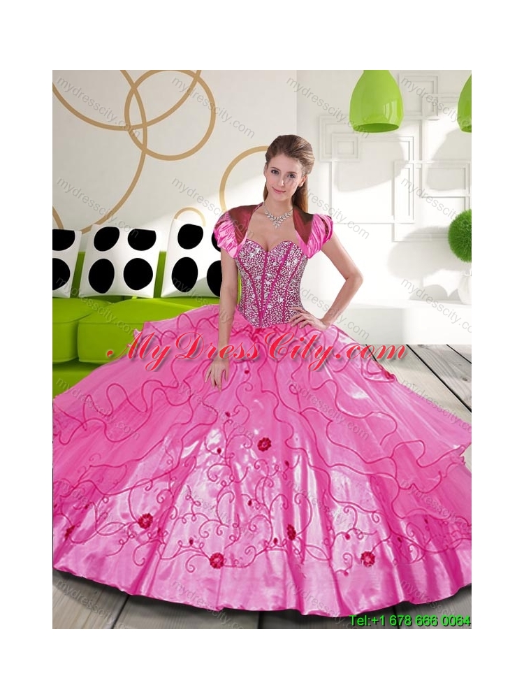 Cheap Beading and Embroidery Hot Pink Quinceanera Dresses for 2015