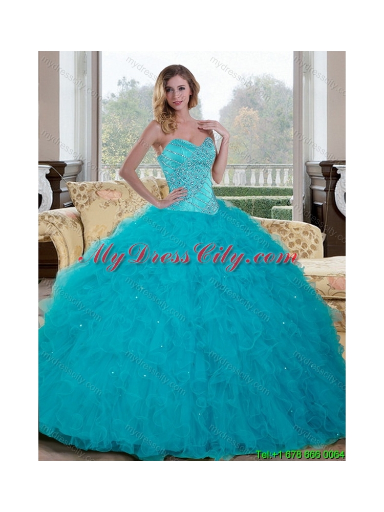 Cheap Beading and Ruffles Sweetheart 2015 Quinceanera Dresses in Teal