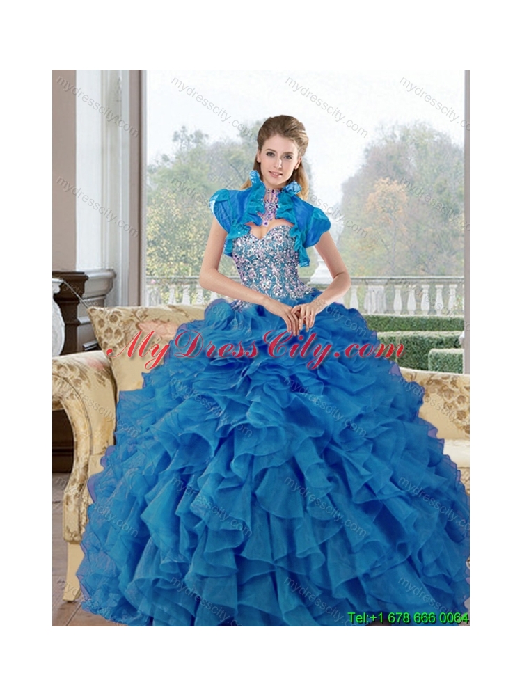 Cheap Beading and Ruffles Sweetheart Quinceanera Dresses for 2015