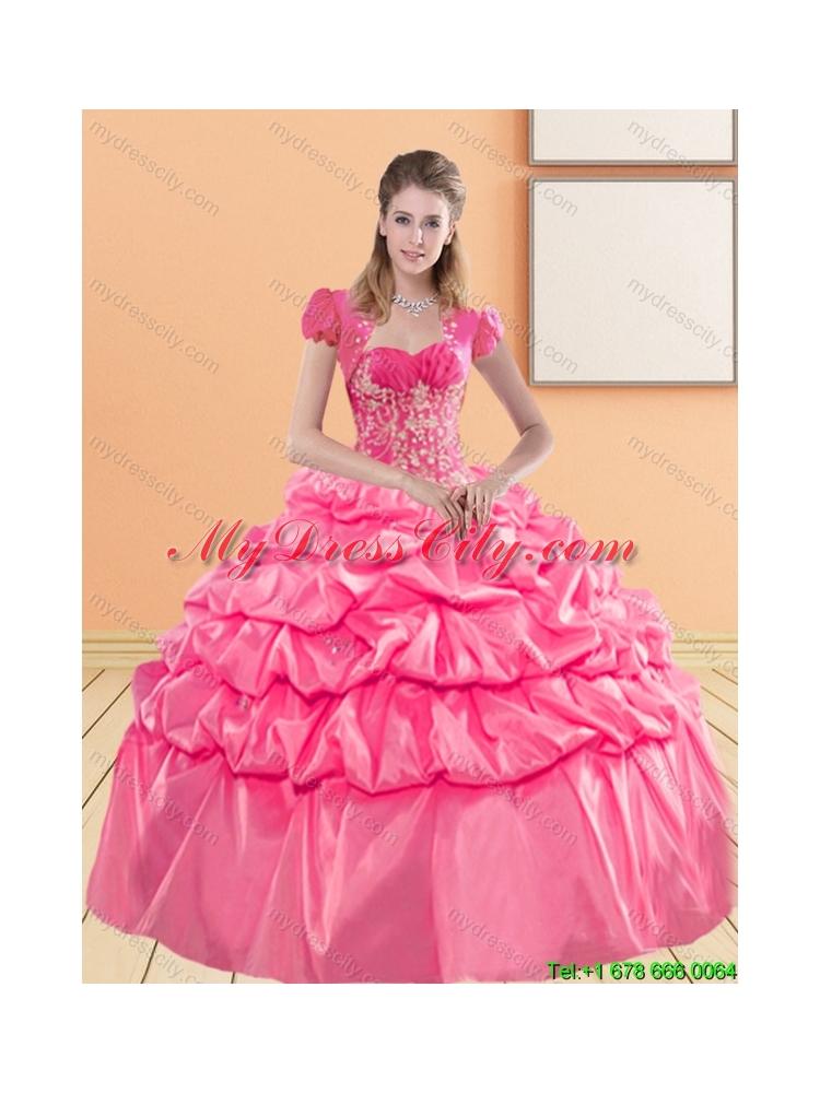 Cheap Sweetheart 2015 Quinceanera Dresses with Appliques and Pick Ups