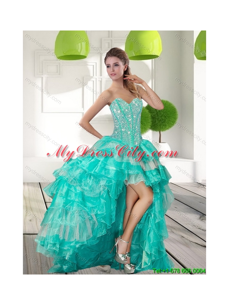 Designer Beading and Ruffled Layers High Low Prom Dresses for 2015