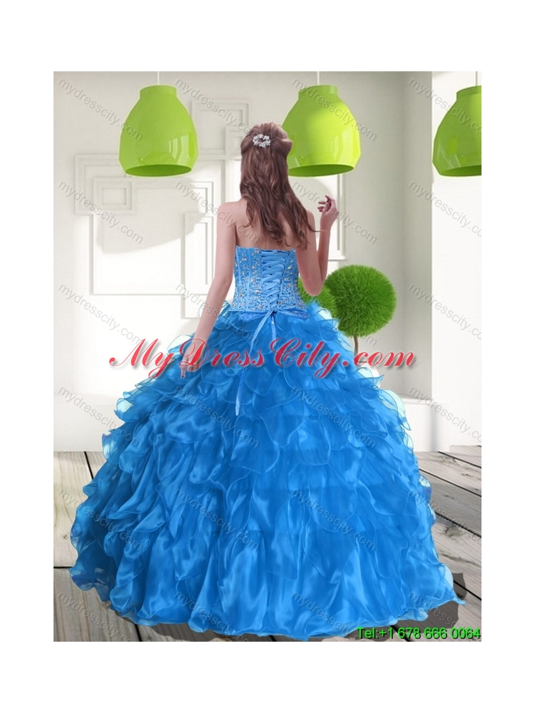 2015 Designer Blue Quinceanera Dress with Ruffles and Beading