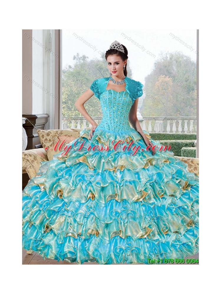 Designer Beading and Ruffled Layers Sweetheart Quinceanera Dresses for 2015